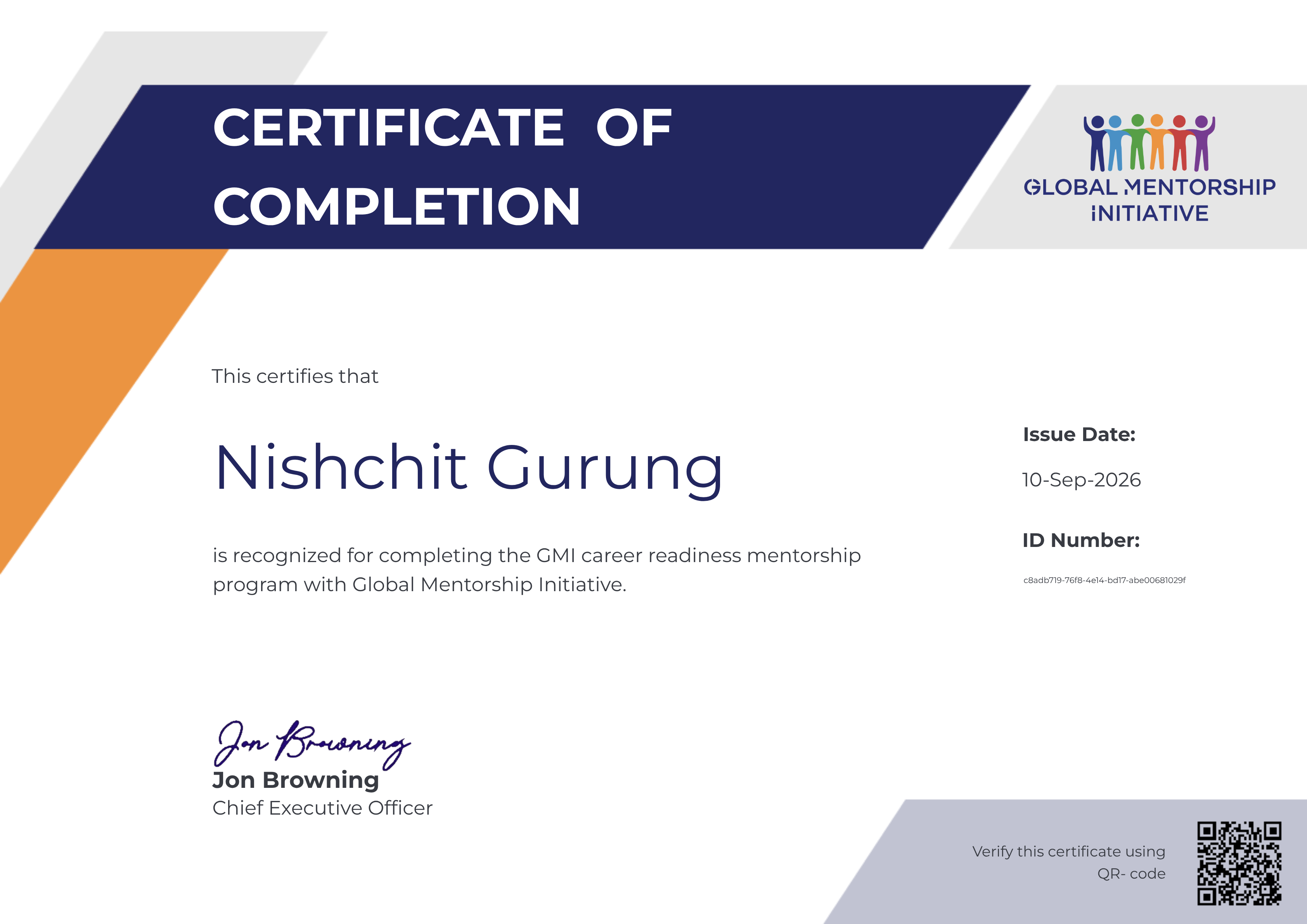 GMI Mentorship certificate